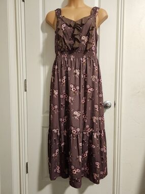 LC Lauren Conrad  Sz 8 Mauve Floral Ruffle Maxi Dress